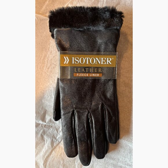 NEW!!!  Womens Isotoner Leather Fleece Lined Gloves - Picture 1 of 3